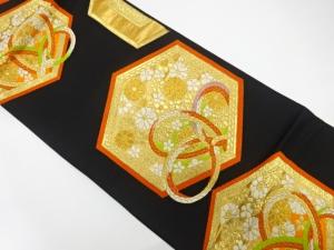 亀甲に組紐・花模様織り出し　袋帯